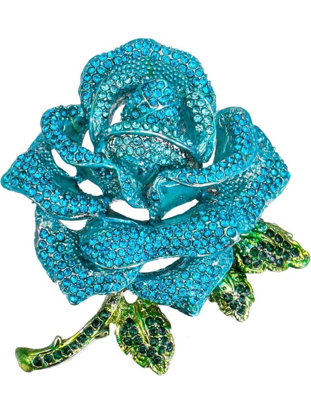 Elegant Rose Flower Brooch Pin with Austrian Crystal Rhinestones for Parties